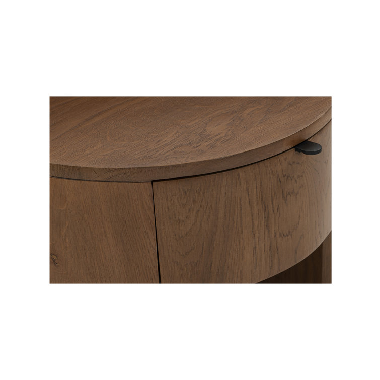 Scandinavian Solid Oak 1-Drawer Round Nightstand with Open Shelf