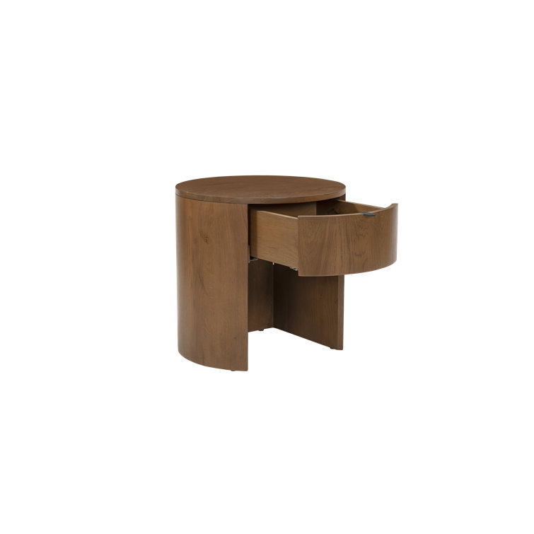 Scandinavian Solid Oak 1-Drawer Round Nightstand with Open Shelf