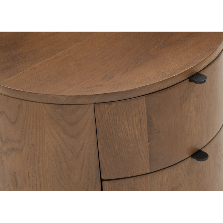 Theo Brown Solid Oak 2-Drawer Scandinavian Nightstand