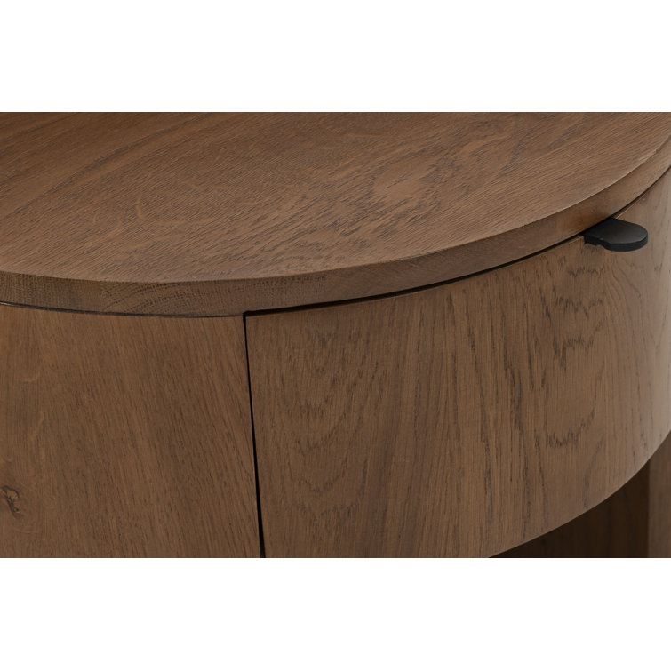 Scandinavian Solid Oak 1-Drawer Round Nightstand with Open Shelf