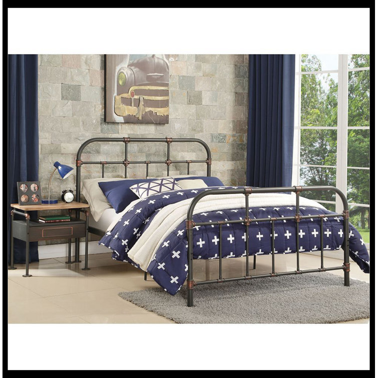 Sandy Gray Industrial Metal Full Bed with Slats