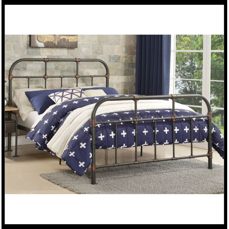 Sandy Gray Industrial Metal Full Bed with Slats