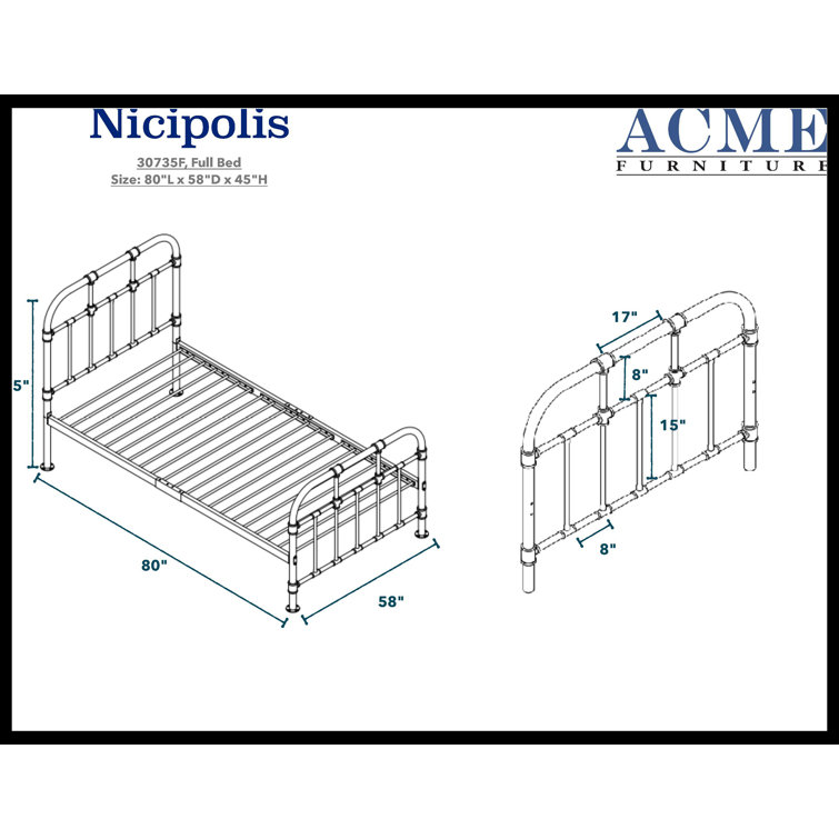 Sandy Gray Industrial Metal Full Bed with Slats