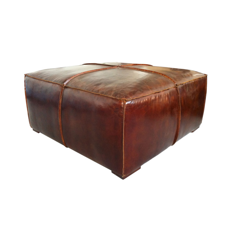 Stamford Square Brown Leather Ottoman with Wood Frame