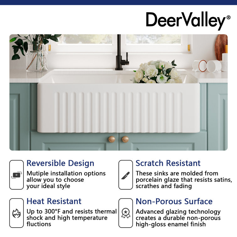 Eclipse 33" White Ceramic Double Basin Farmhouse Sink