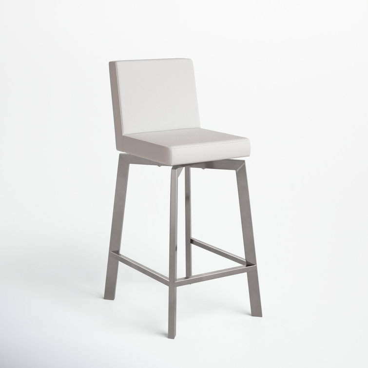 White Faux Leather Swivel Bar Stool with Stainless Steel Frame