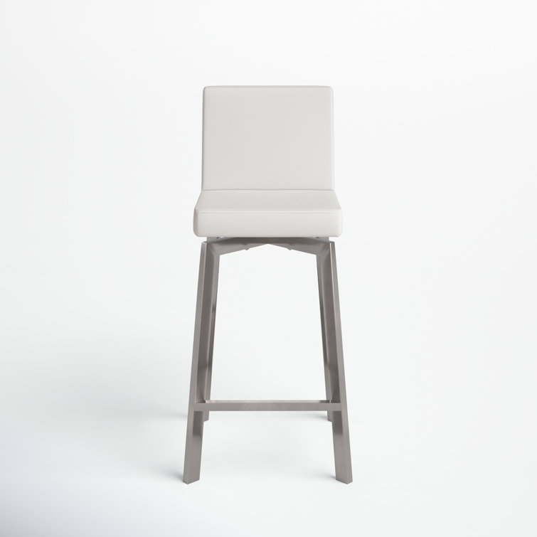 White Faux Leather Swivel Bar Stool with Stainless Steel Frame