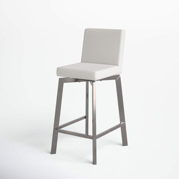 White Faux Leather Swivel Bar Stool with Stainless Steel Frame