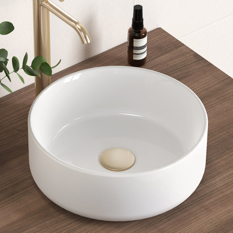 12'' White Ceramic Circular Vessel Bathroom Sink