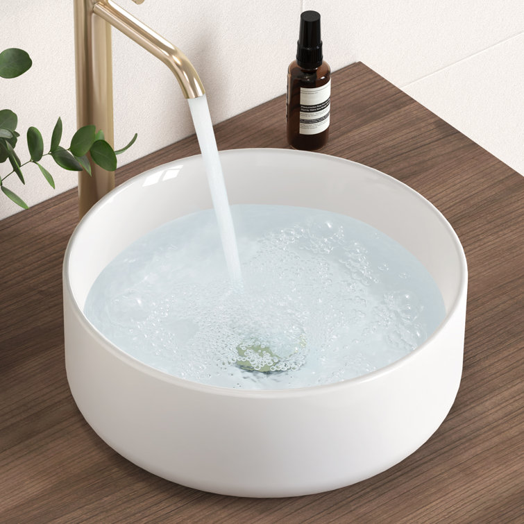 12'' White Ceramic Circular Vessel Bathroom Sink