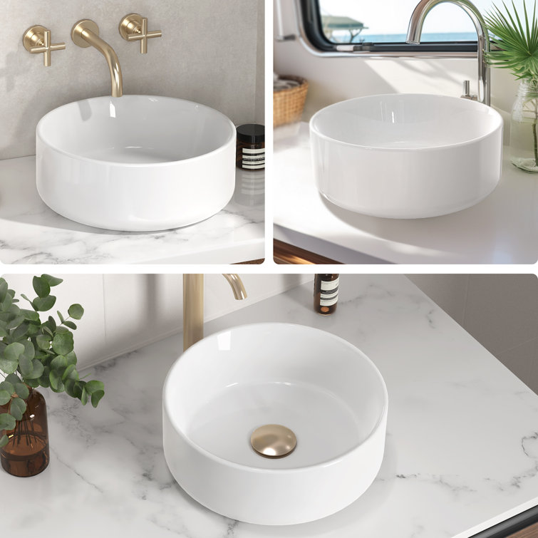 12'' White Ceramic Circular Vessel Bathroom Sink