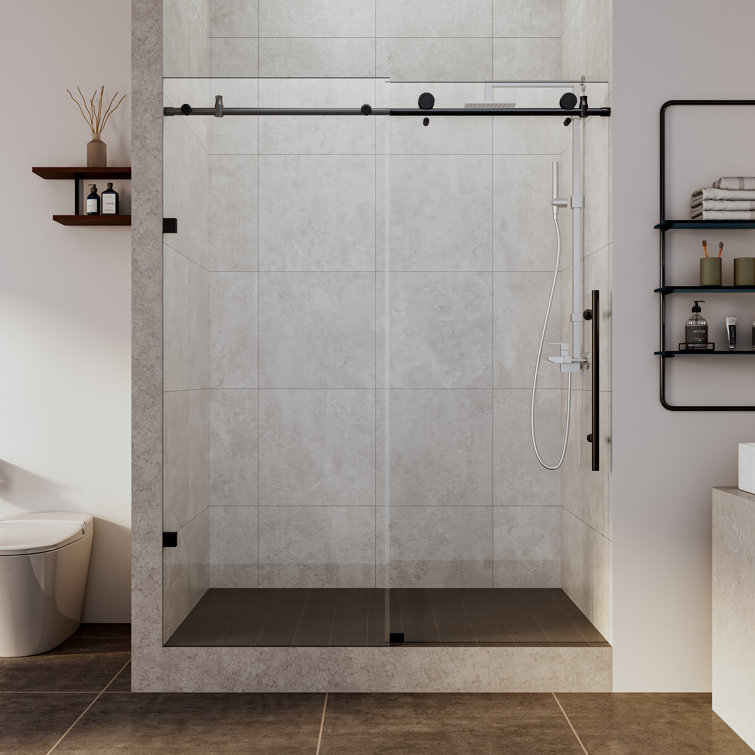 Black Frameless Sliding Shower Door with Clear Tempered Glass