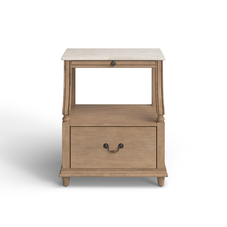 Sandalwood Beige Mahogany and Marble Top Nightstand