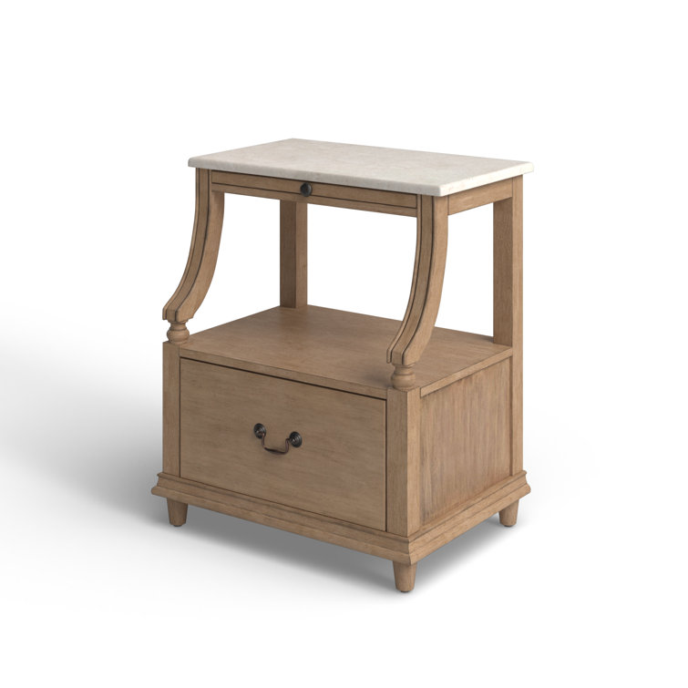 Sandalwood Beige Mahogany and Marble Top Nightstand