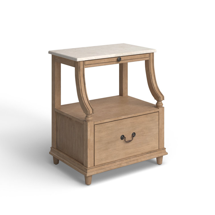 Sandalwood Beige Mahogany and Marble Top Nightstand