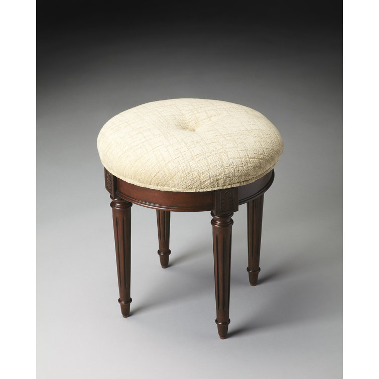 Plantation Cherry Elegance Vanity Stool with Cotton Hobnail Fabric