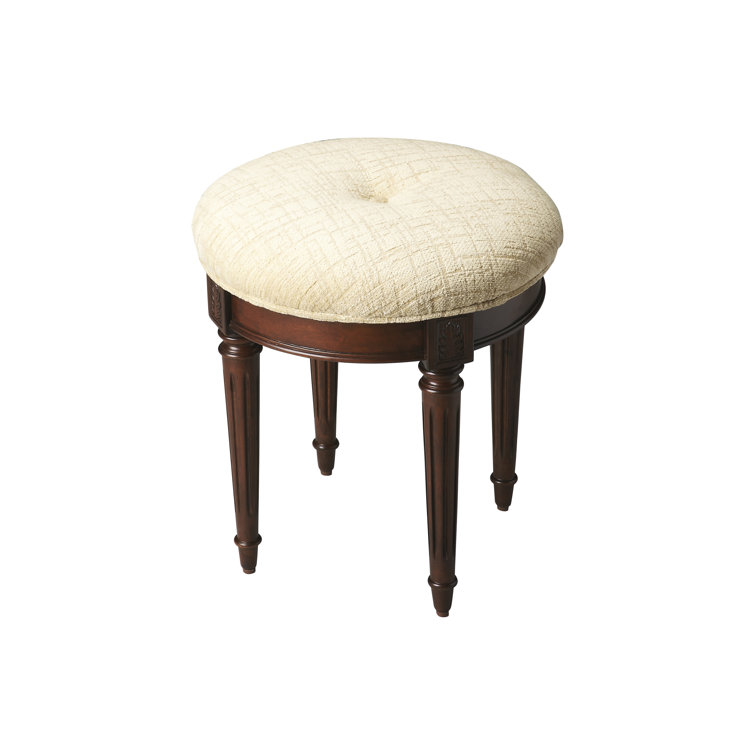 Plantation Cherry Elegance Vanity Stool with Cotton Hobnail Fabric