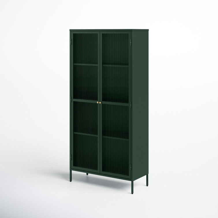 Arnika 75" Green Metal and Fluted Glass Display Cabinet