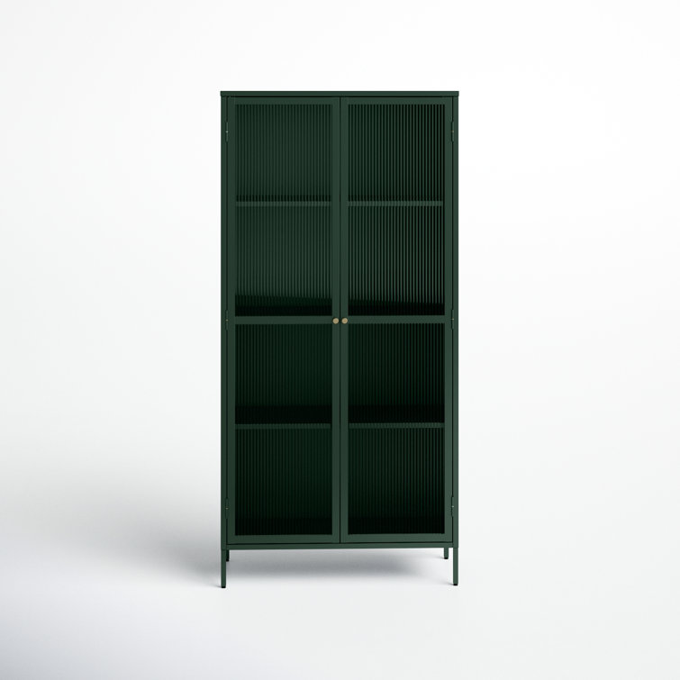 Arnika 75" Green Metal and Fluted Glass Display Cabinet