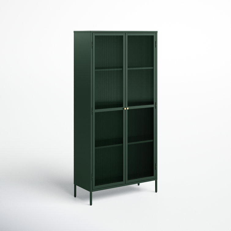 Arnika 75" Green Metal and Fluted Glass Display Cabinet