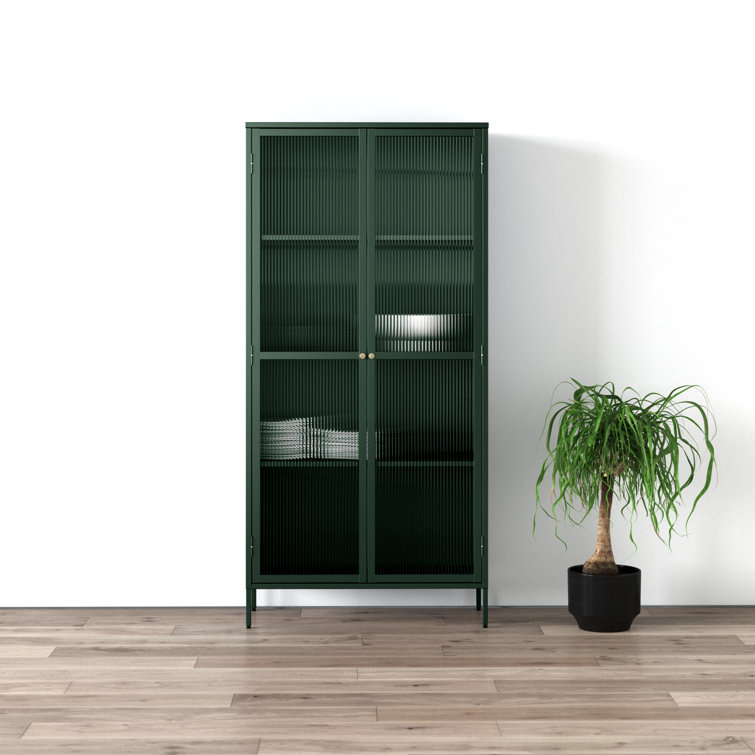 Arnika 75" Green Metal and Fluted Glass Display Cabinet