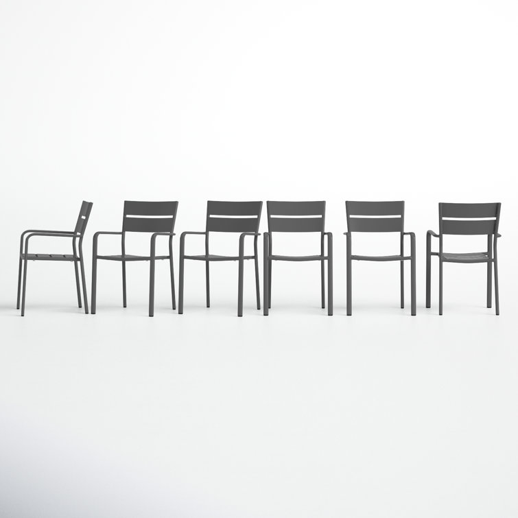 Gray Powder-Coated Aluminum Stacking Dining Chairs, Set of 6