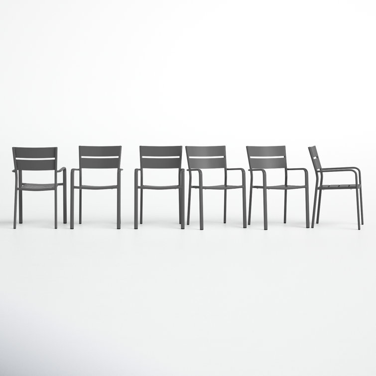 Gray Powder-Coated Aluminum Stacking Dining Chairs, Set of 6