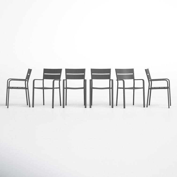 Gray Powder-Coated Aluminum Stacking Dining Chairs, Set of 6
