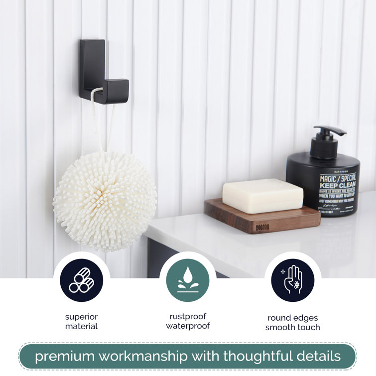 Matte Black Stainless Steel L-Shaped Bathroom Robe Hook