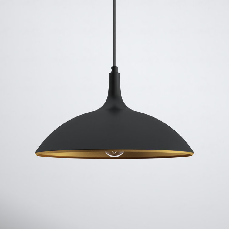 Matte Black and Gold Aluminum Single Dome Pendant Light