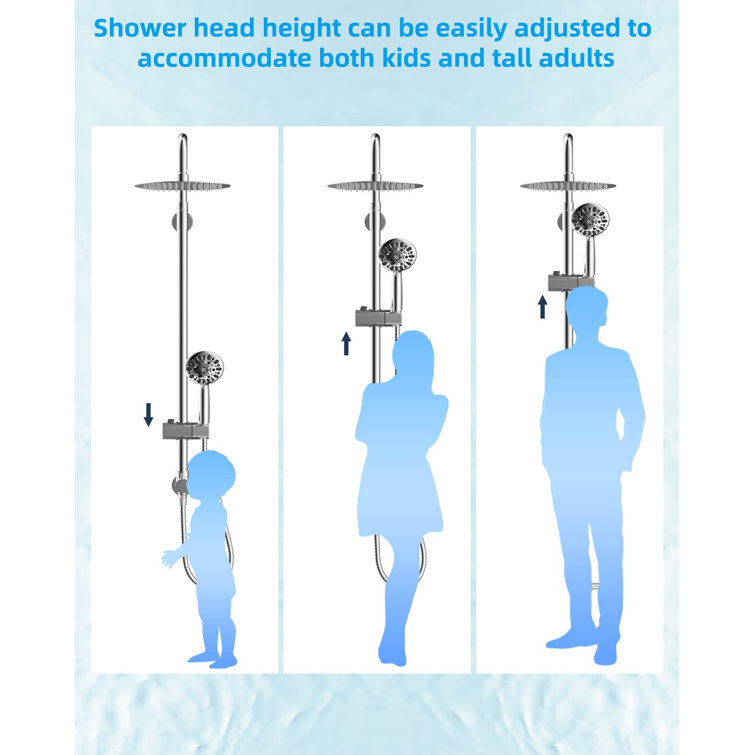 Chrome Adjustable Height Rainfall Shower System with Handheld