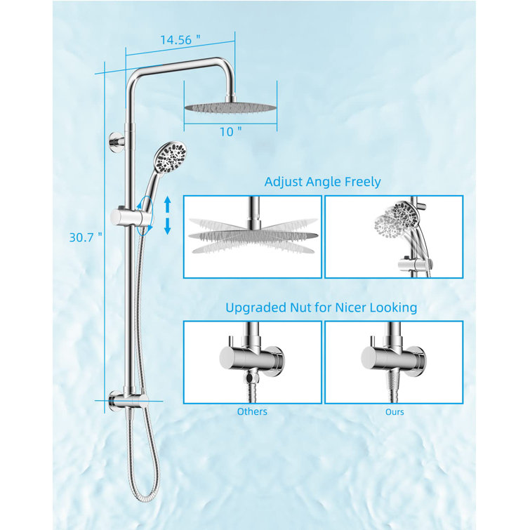 Chrome Adjustable Height Rainfall Shower System with Handheld