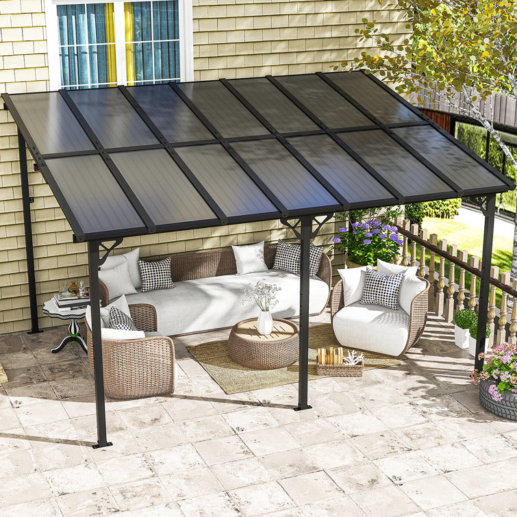 14' x 10' Black Aluminum Pergola with UV-Resistant Canopy