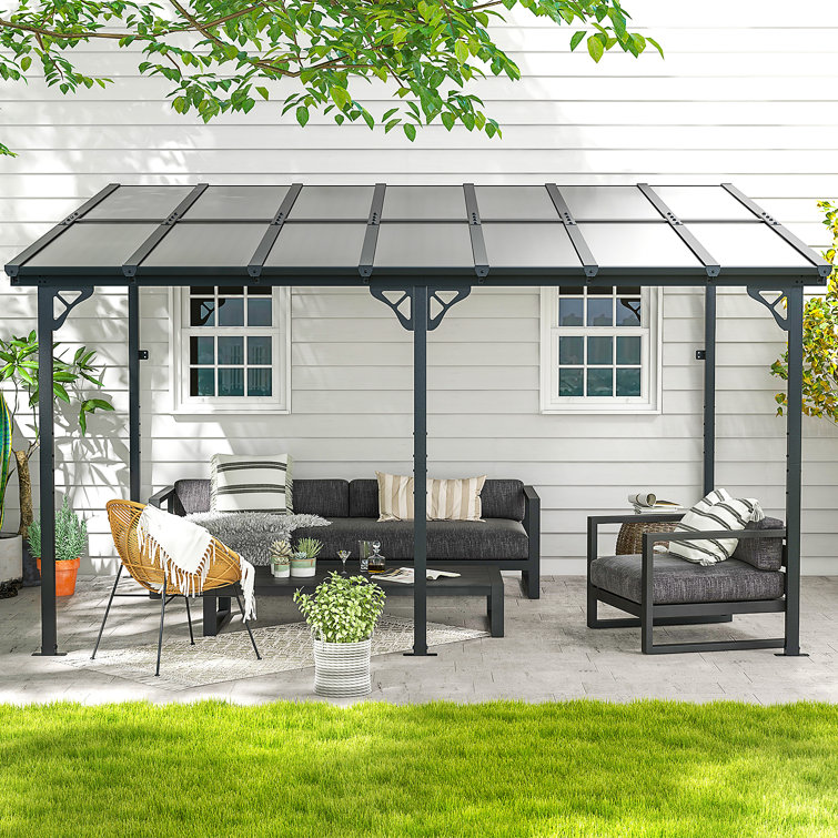 14' x 10' Black Aluminum Pergola with UV-Resistant Canopy