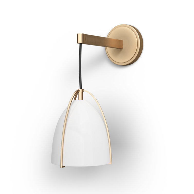 Satin Brass Outdoor Dimmable Wall Sconce with Matte White Shade