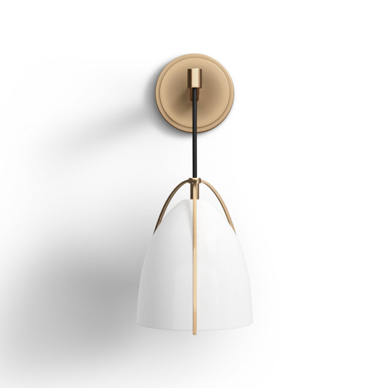 Satin Brass Outdoor Dimmable Wall Sconce with Matte White Shade
