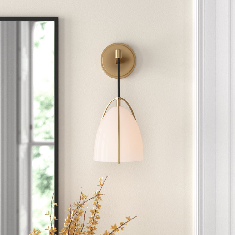Satin Brass Outdoor Dimmable Wall Sconce with Matte White Shade