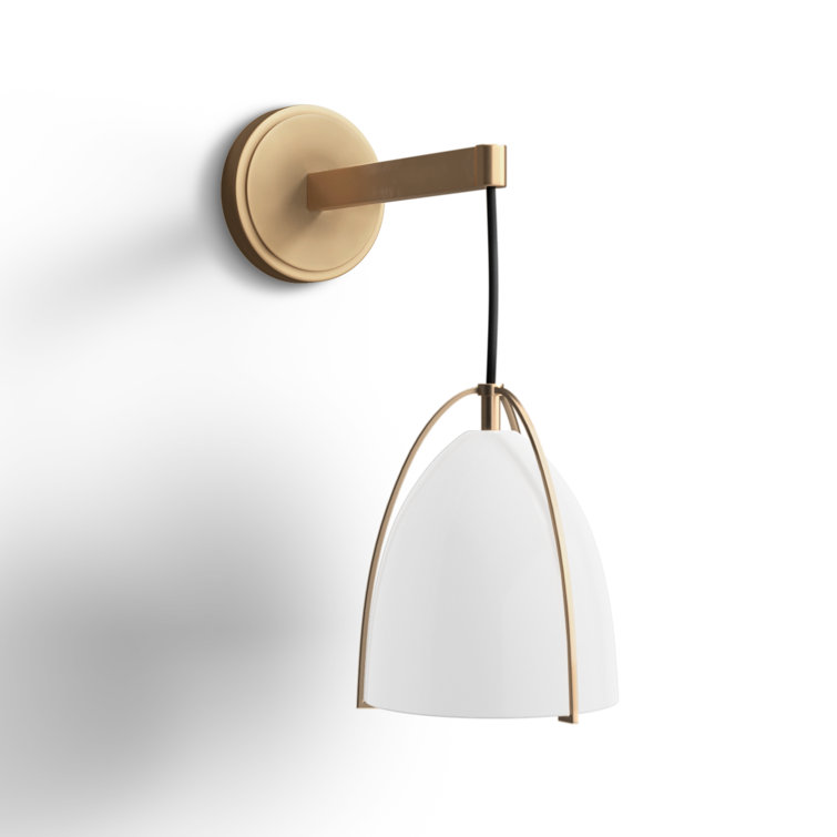 Satin Brass Outdoor Dimmable Wall Sconce with Matte White Shade