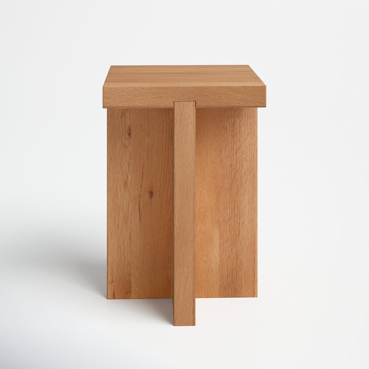 Natural Solid Oak Square End Table with Cross Legs