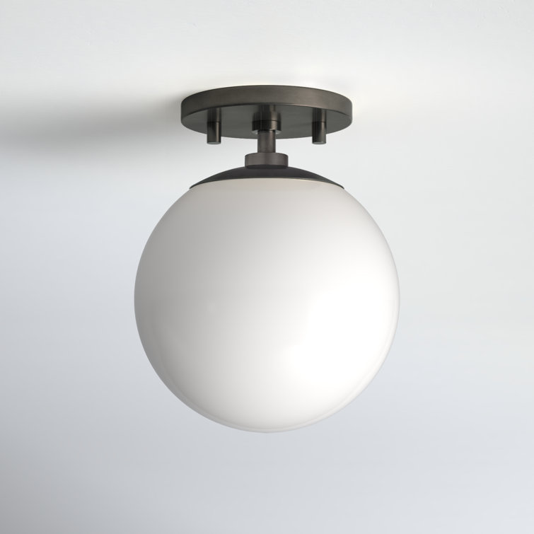 Old Bronze Globe Semi Flush Mount Light with White Glass Shade