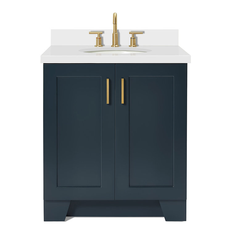 Midnight Blue 31" Bathroom Vanity with White Quartz Top