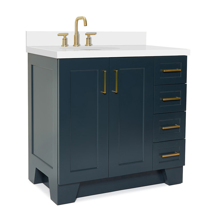 Midnight Blue 37" Single Bathroom Vanity with White Quartz Top
