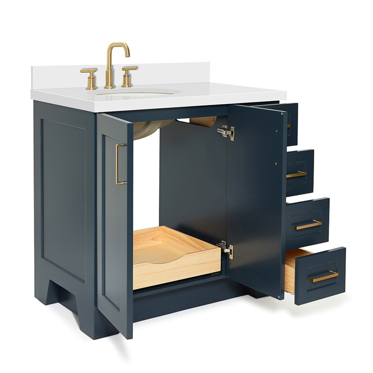 Midnight Blue 37" Single Bathroom Vanity with White Quartz Top