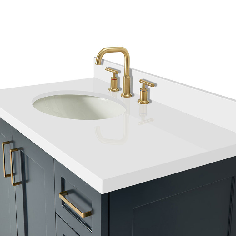 Midnight Blue 37" Single Bathroom Vanity with White Quartz Top