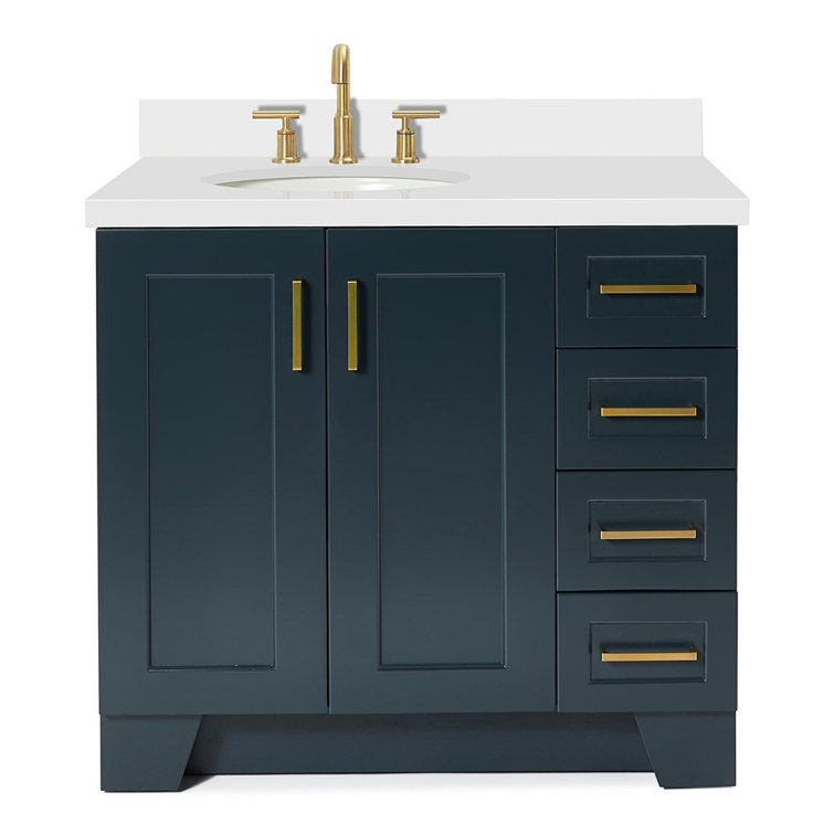 Midnight Blue 37" Single Bathroom Vanity with White Quartz Top