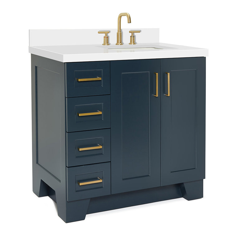 Midnight Blue 37" Single Bathroom Vanity with White Quartz Top