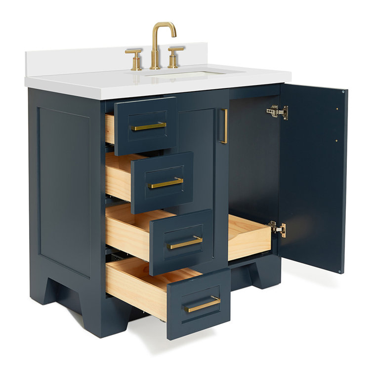 Midnight Blue 37" Single Bathroom Vanity with White Quartz Top