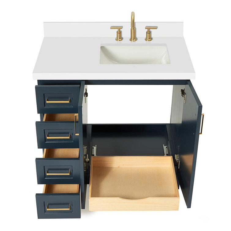 Midnight Blue 37" Single Bathroom Vanity with White Quartz Top