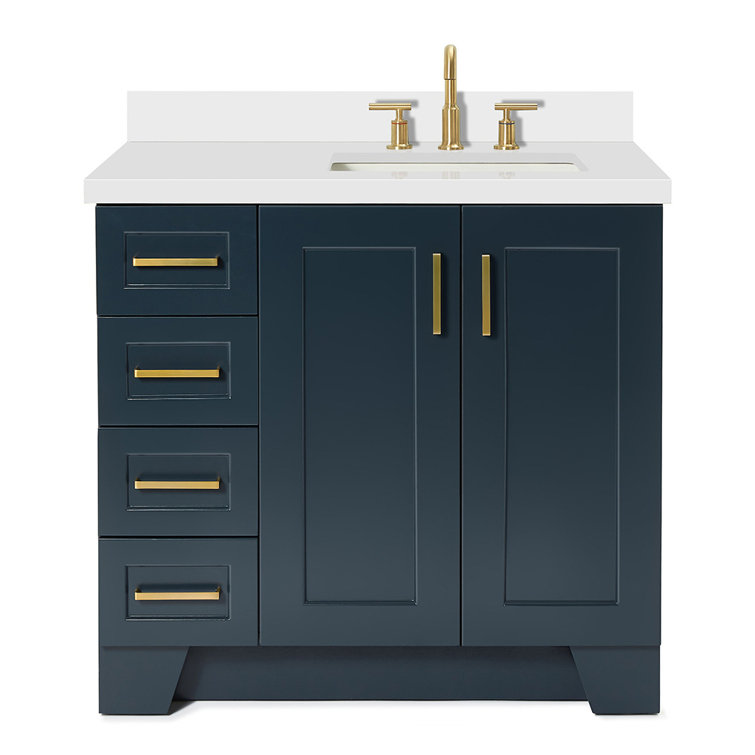Midnight Blue 37" Single Bathroom Vanity with White Quartz Top