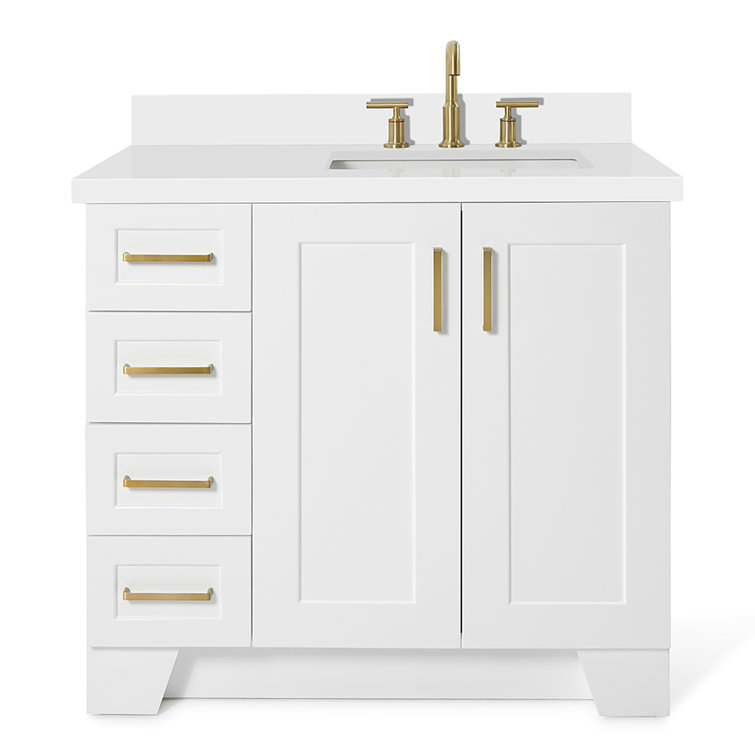 White Freestanding Single Sink Bathroom Vanity with Quartz Top